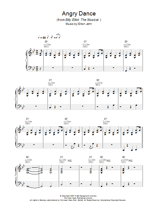 Elton John Angry Dance sheet music notes and chords arranged for Piano, Vocal & Guitar Chords