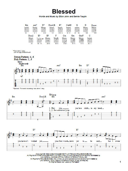 Elton John Blessed sheet music notes and chords. Download Printable PDF.