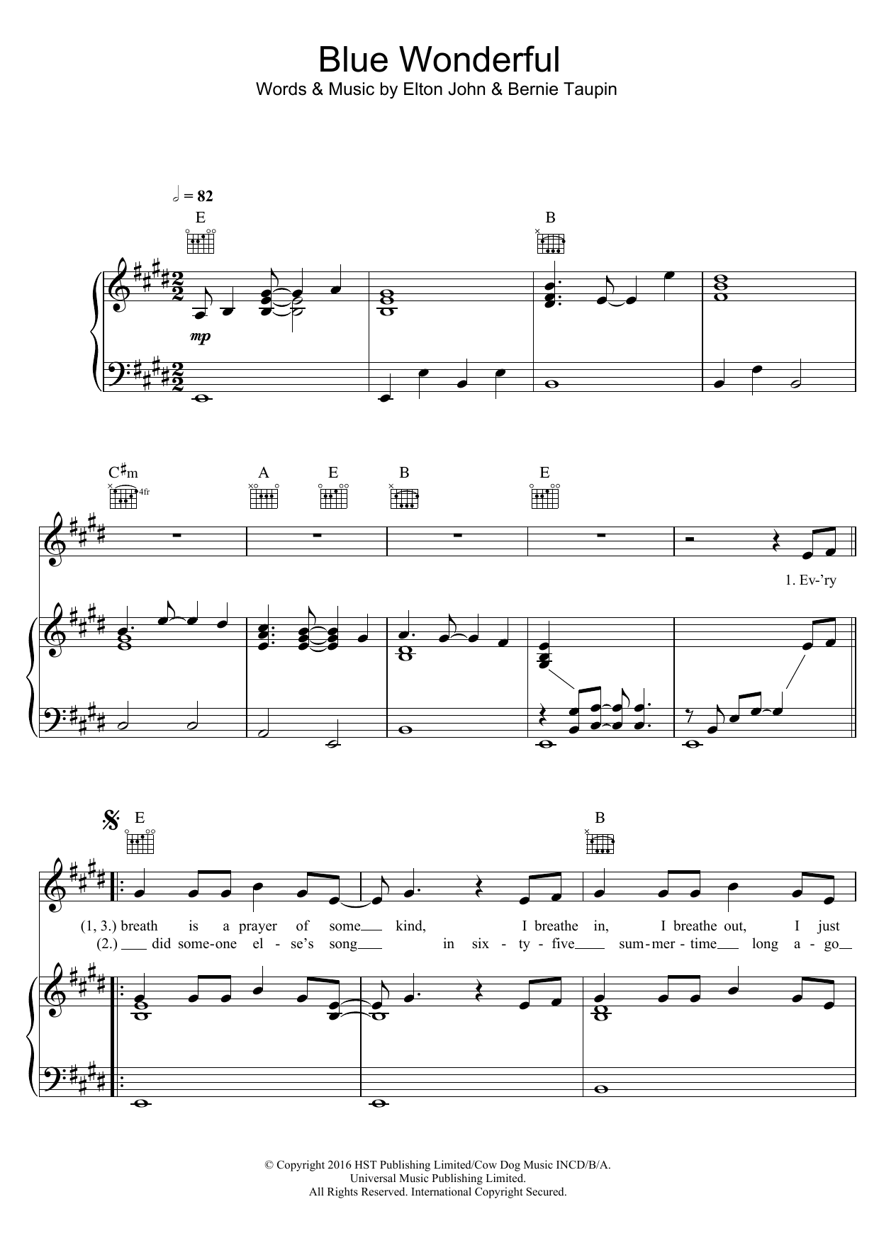 Elton John Blue Wonderful sheet music notes and chords. Download Printable PDF.