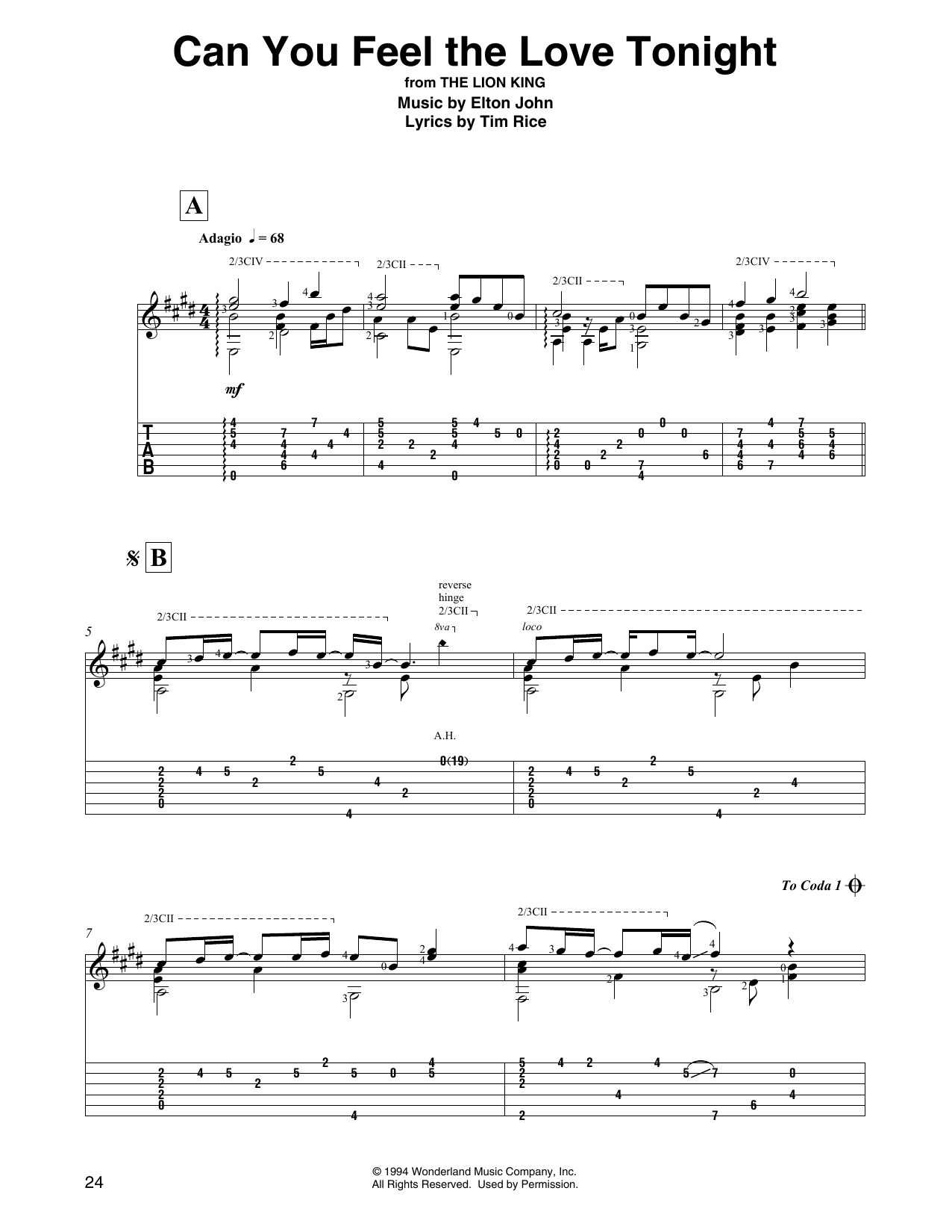 Elton John Can You Feel The Love Tonight (from Lion King) (arr. David Jaggs) sheet music notes and chords. Download Printable PDF.