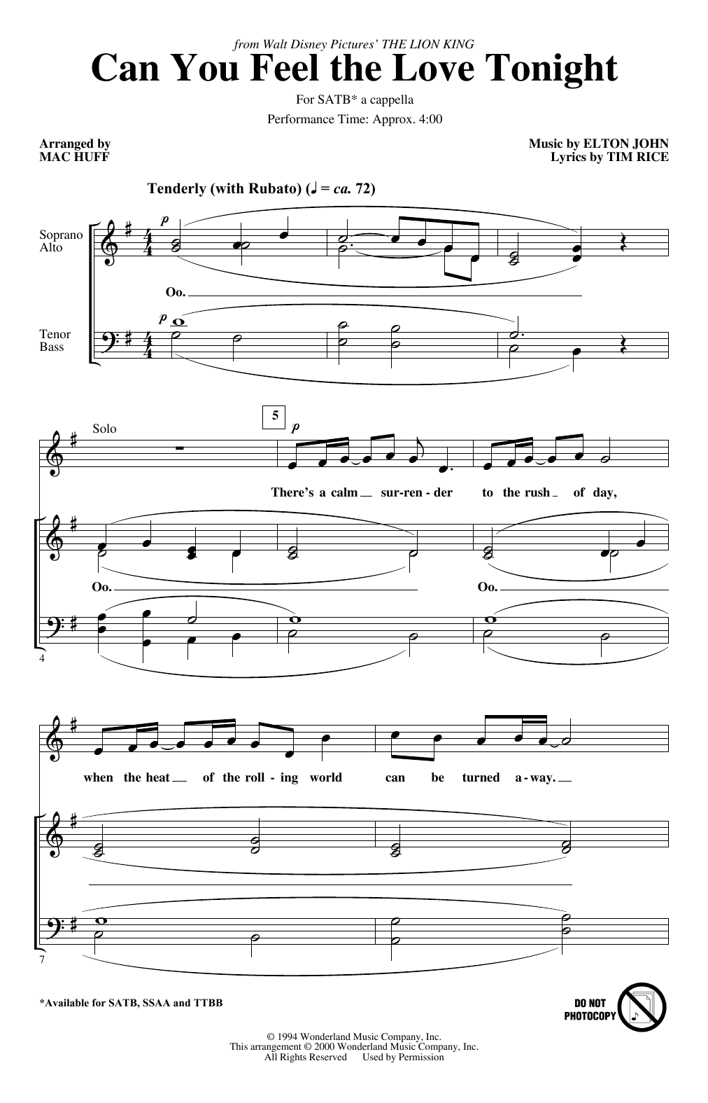 Elton John Can You Feel the Love Tonight (from The Lion King) (arr. Mac Huff) sheet music notes and chords. Download Printable PDF.