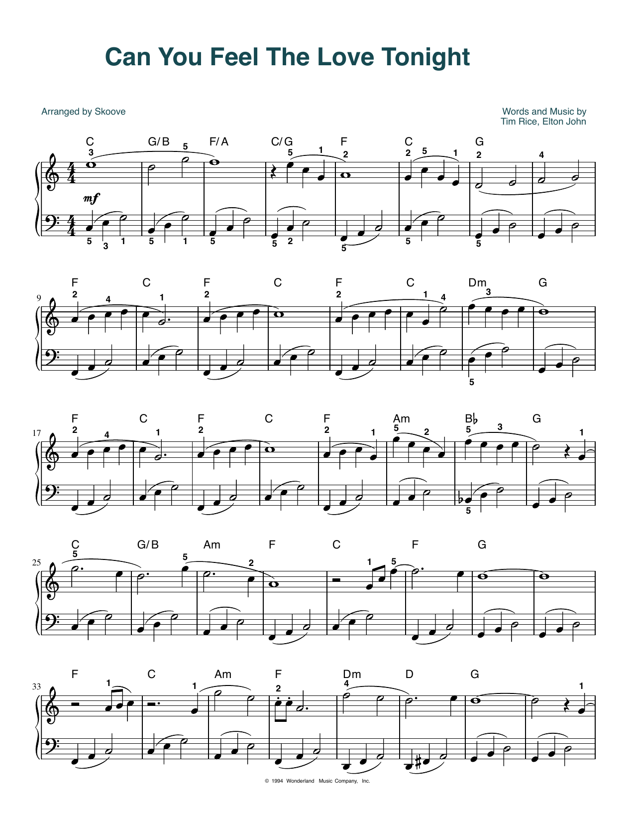 Elton John Can You Feel The Love Tonight (from The Lion King) (arr. Skoove) sheet music notes and chords. Download Printable PDF.