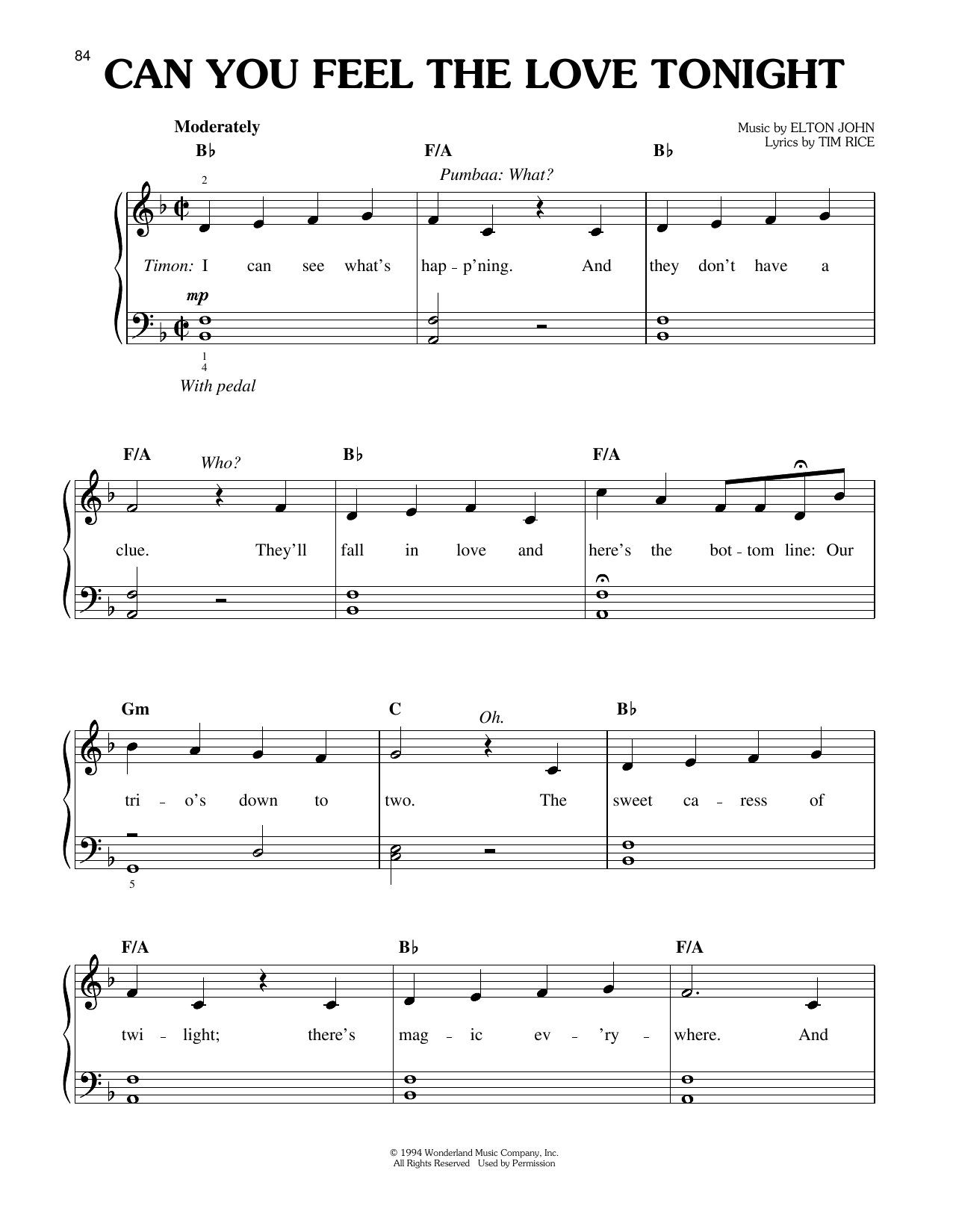 Elton John Can You Feel The Love Tonight (from The Lion King: Broadway Musical) sheet music notes and chords. Download Printable PDF.