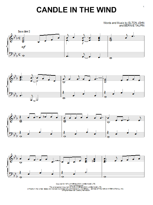 Elton John Candle In The Wind sheet music notes and chords. Download Printable PDF.