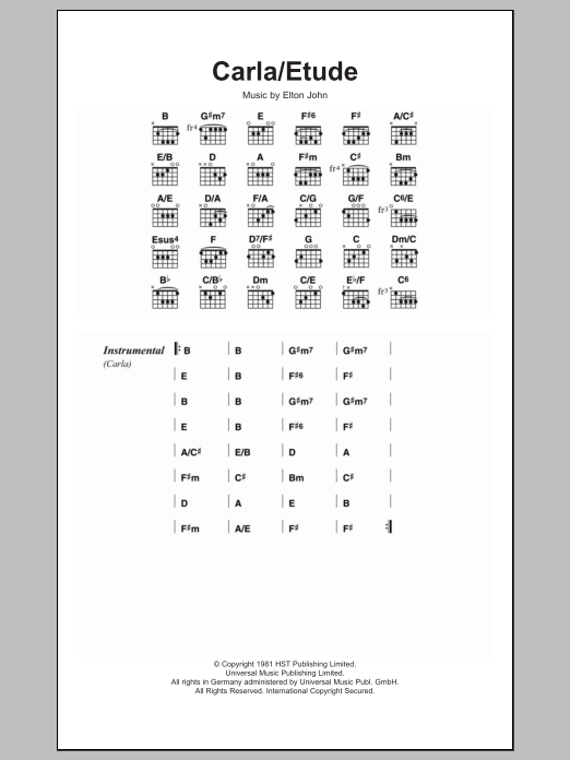 Elton John Carla/Etude sheet music notes and chords. Download Printable PDF.