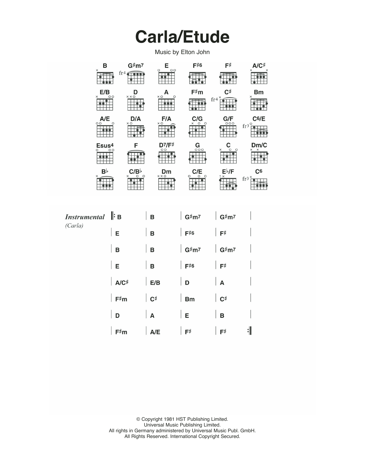 Elton John Carla/Etude sheet music notes and chords. Download Printable PDF.