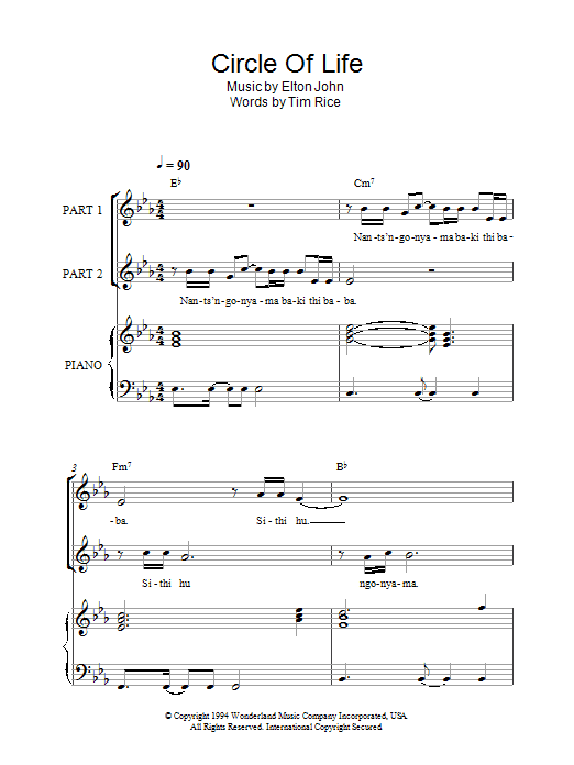 Learn to play Elton John Circle Of Life (arr. Rick Hein) sheet music for 2-Part Choir in minutes. Price: 3.9900$ Elton John Circle Of Life (arr. Rick Hein) sheet music notes and chords arranged for 2-Part Choir
