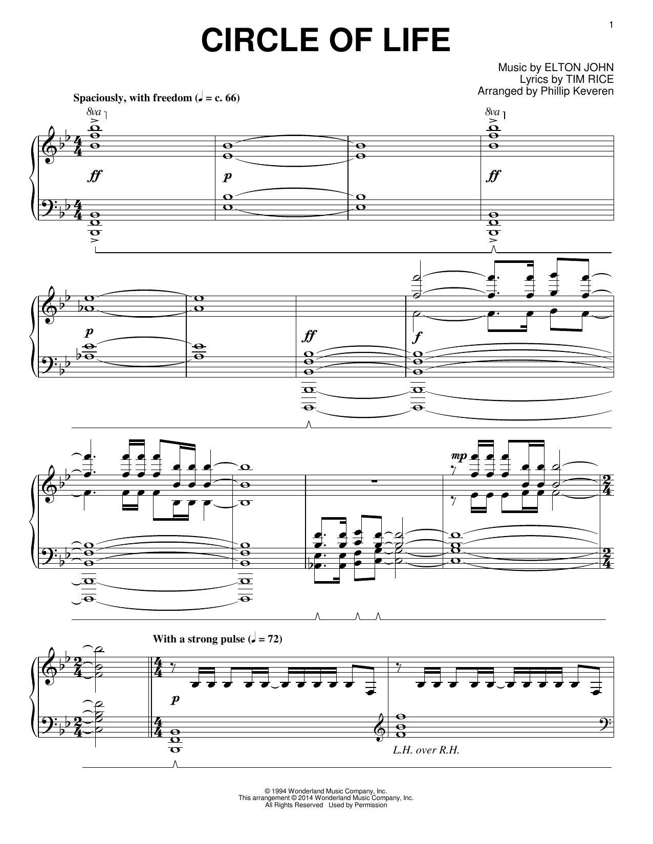 Elton John Circle Of Life [Classical version] (arr. Phillip Keveren) sheet music notes and chords arranged for Piano Solo