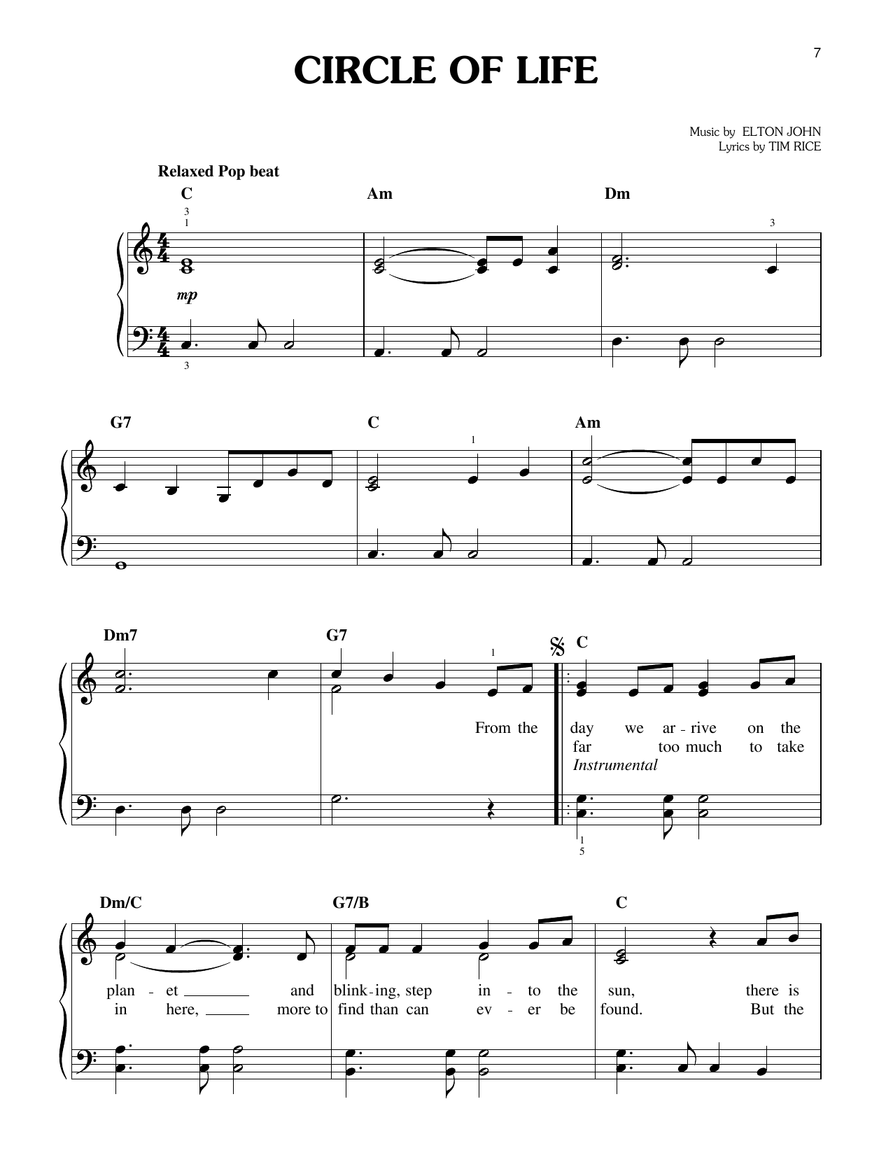 Elton John Circle Of Life (from The Lion King: Broadway Musical) sheet music notes and chords. Download Printable PDF.