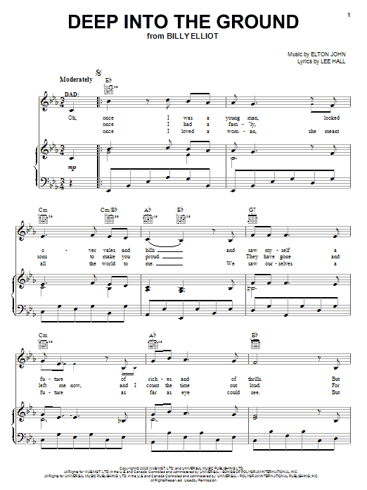 Elton John Deep Into The Ground (from Billy Elliot: The Musical) sheet music notes and chords arranged for Piano, Vocal & Guitar Chords