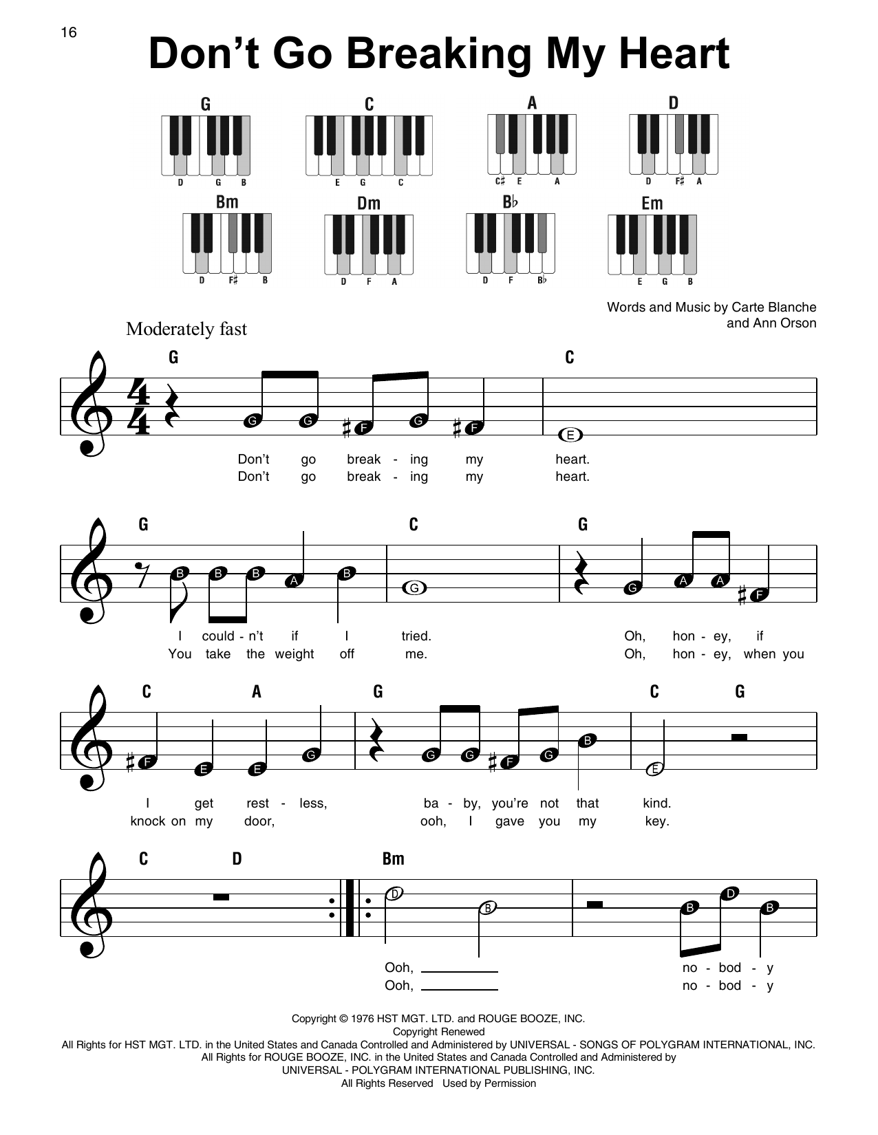 Elton John Don't Go Breaking My Heart sheet music notes and chords arranged for Guitar Chords/Lyrics