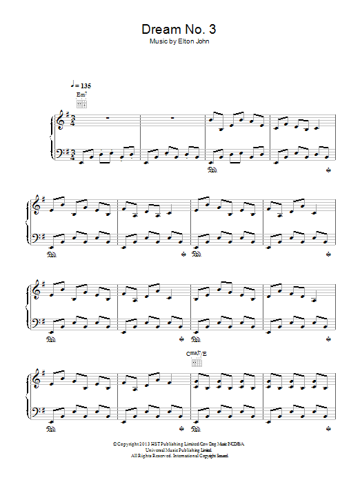Learn to play Elton John Dream #3 (Instrumental) sheet music for Piano Solo in minutes. Price: 7.8900$ Elton John Dream #3 (Instrumental) sheet music notes and chords arranged for Piano Solo