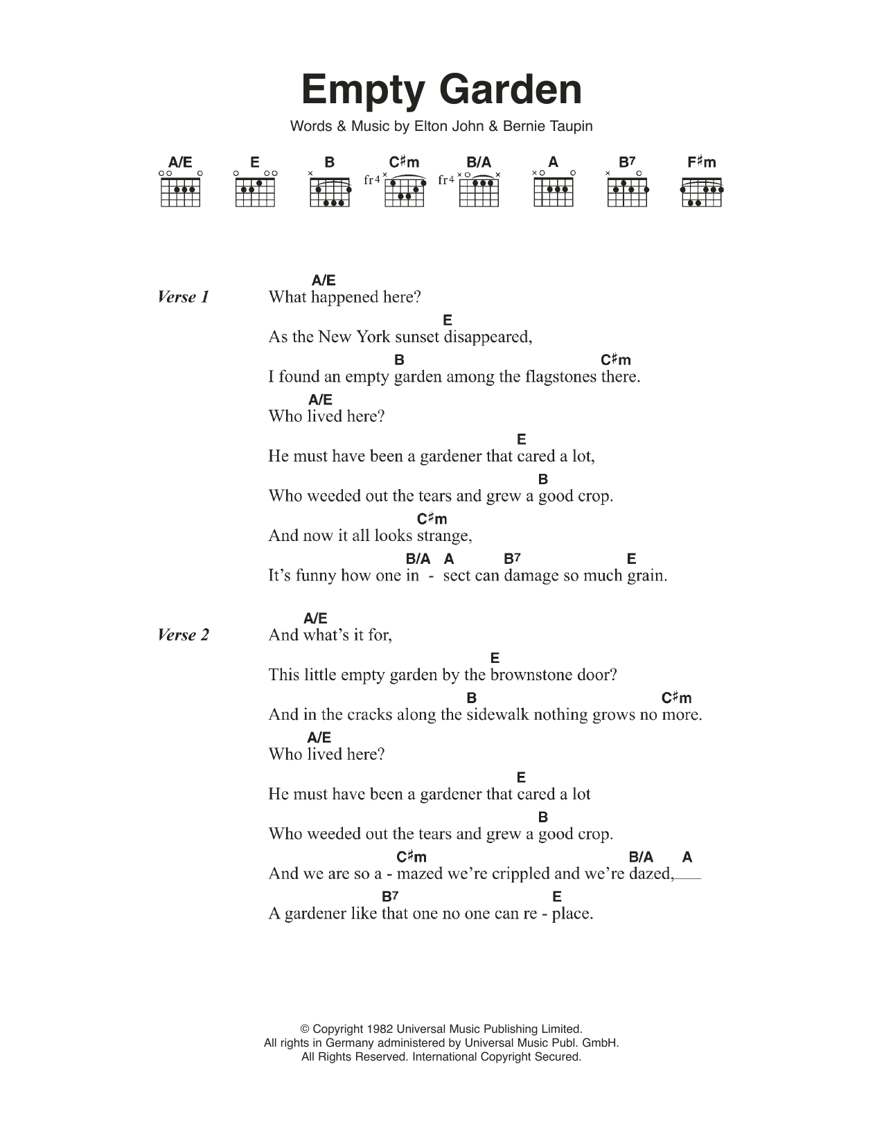 Elton John Empty Garden sheet music notes and chords. Download Printable PDF.