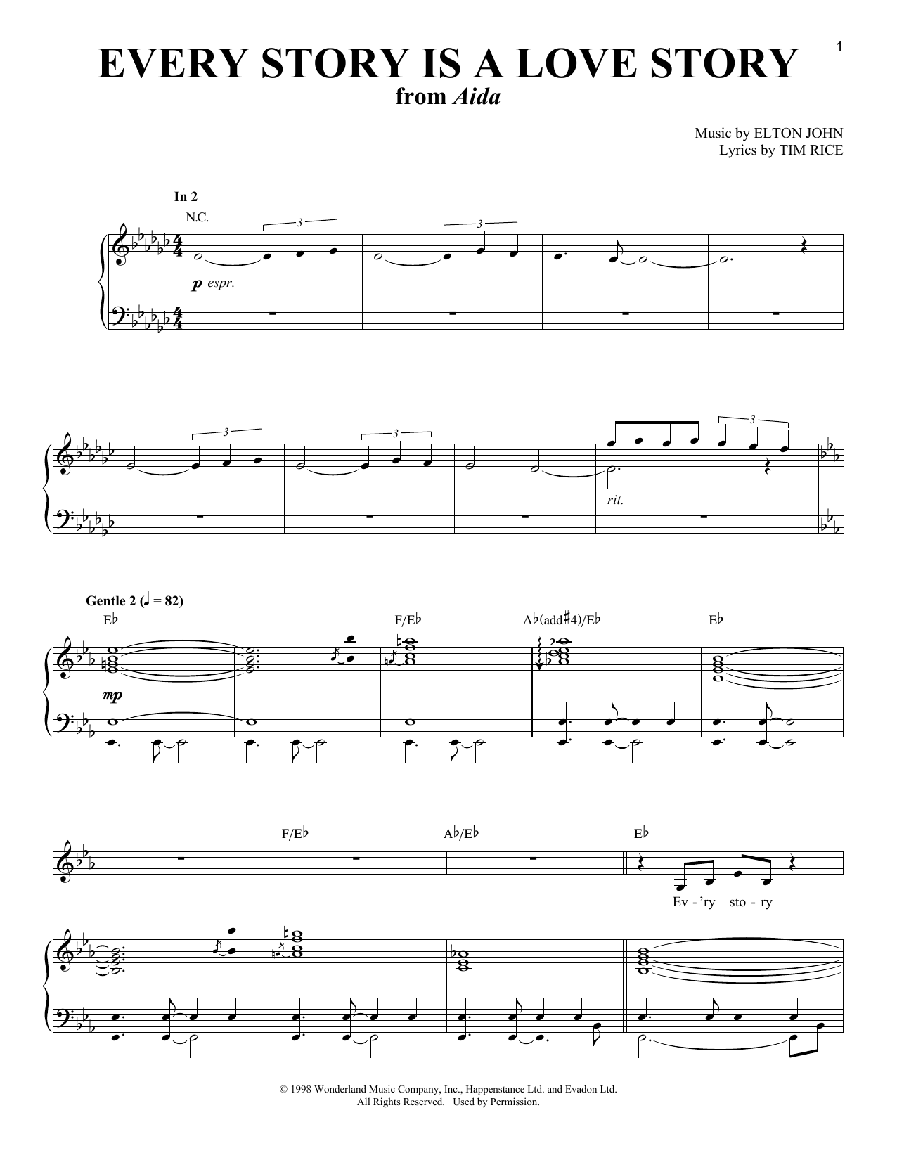 Learn to play Elton John Every Story Is A Love Story sheet music for Piano & Vocal in minutes. Price: 7.8900$ Elton John Every Story Is A Love Story sheet music notes and chords arranged for Piano & Vocal
