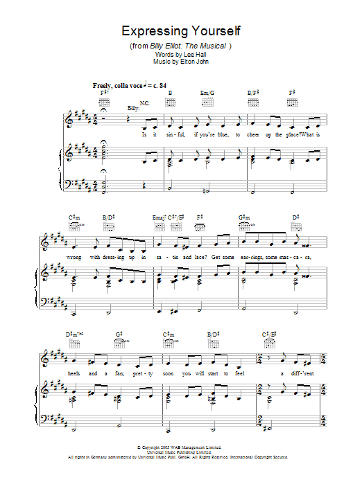 Elton John Expressing Yourself sheet music notes and chords arranged for Piano & Vocal