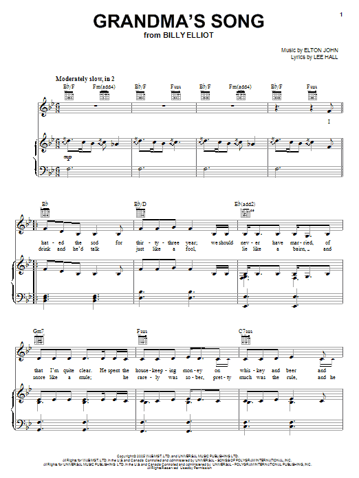 Learn to play Elton John Grandma's Song sheet music for Piano, Vocal & Guitar Chords (Right-Hand Melody) in minutes. Price: 7.8900$ Elton John Grandma's Song sheet music notes and chords arranged for Piano, Vocal & Guitar Chords (Right-Hand Melody)