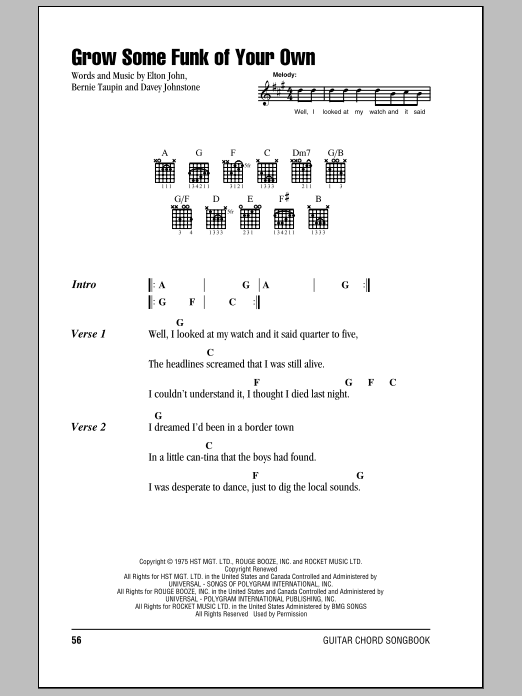 Elton John Grow Some Funk Of Your Own sheet music notes and chords arranged for Guitar Chords/Lyrics