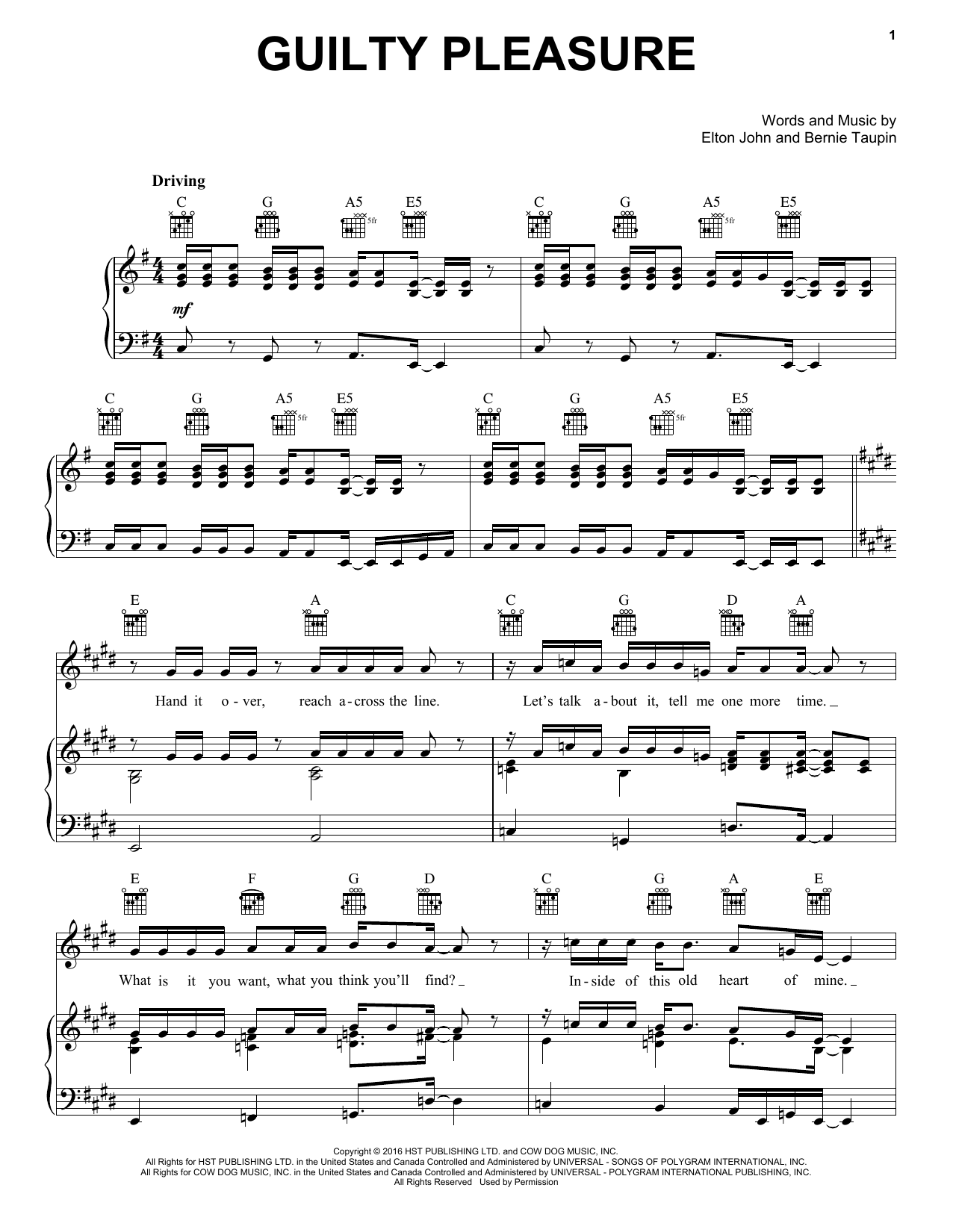 Elton John Guilty Pleasure sheet music notes and chords. Download Printable PDF.