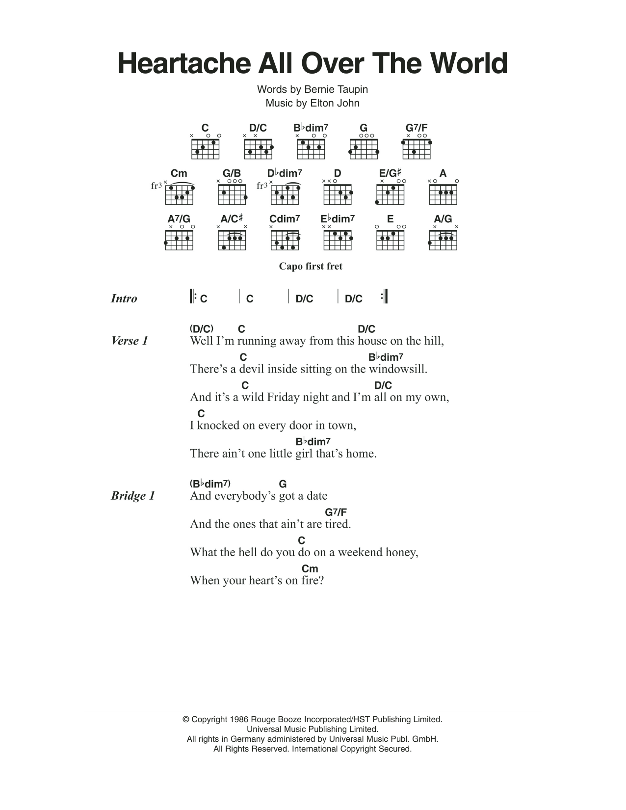 Elton John Heartaches All Over The World sheet music notes and chords. Download Printable PDF.