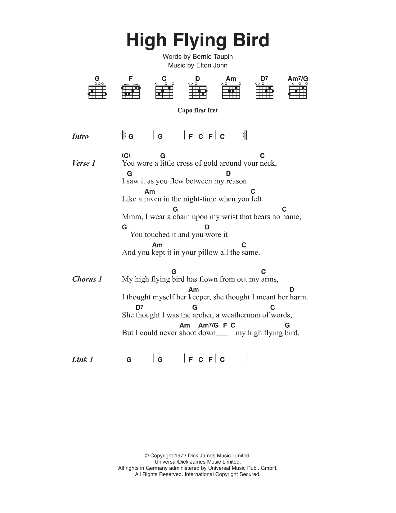 Elton John High Flying Bird sheet music notes and chords. Download Printable PDF.