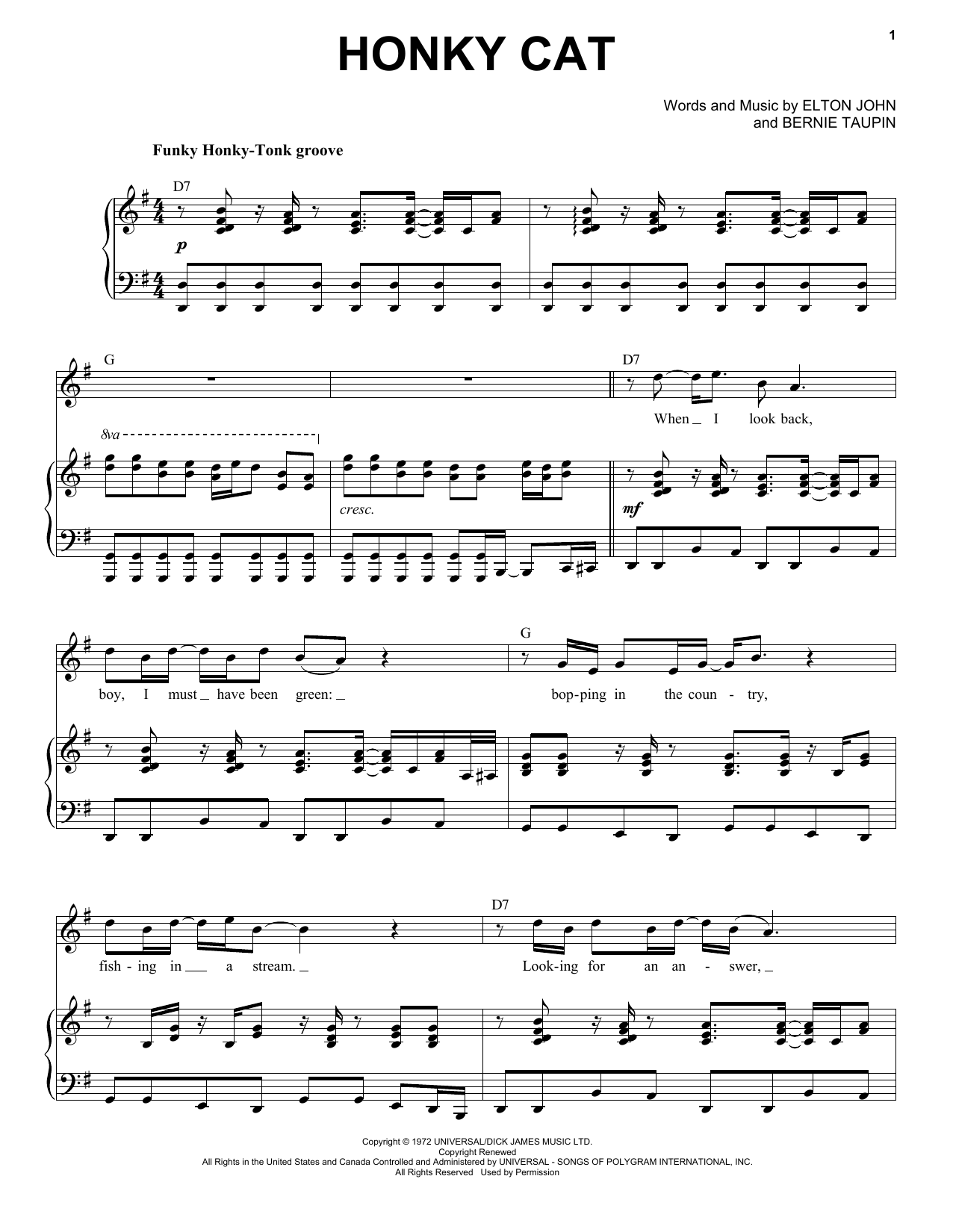 Elton John Honky Cat sheet music notes and chords. Download Printable PDF.