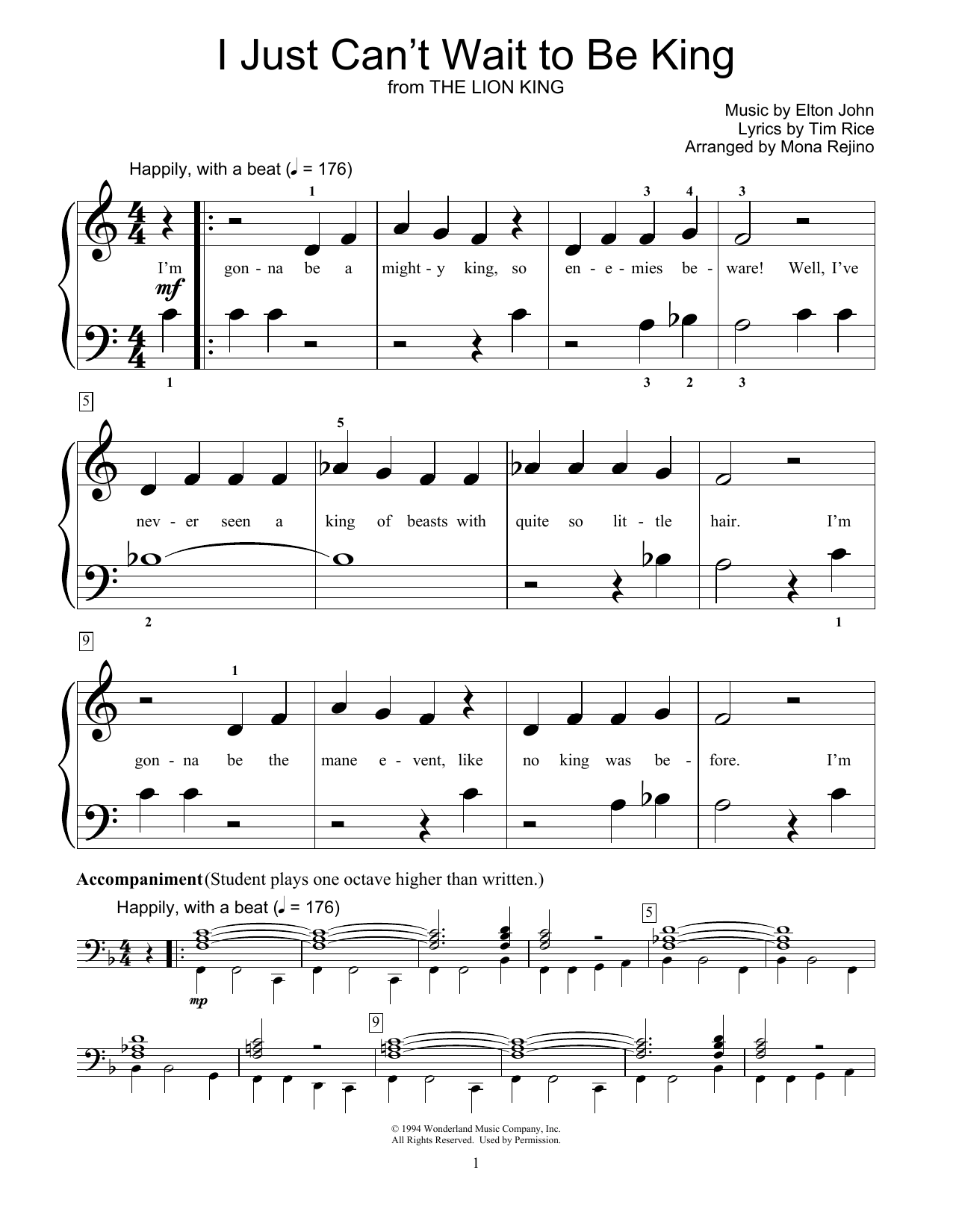 Learn to play Elton John I Just Can't Wait To Be King sheet music for Educational Piano in minutes. Price: 6.9900$ Elton John I Just Can't Wait To Be King sheet music notes and chords arranged for Educational Piano
