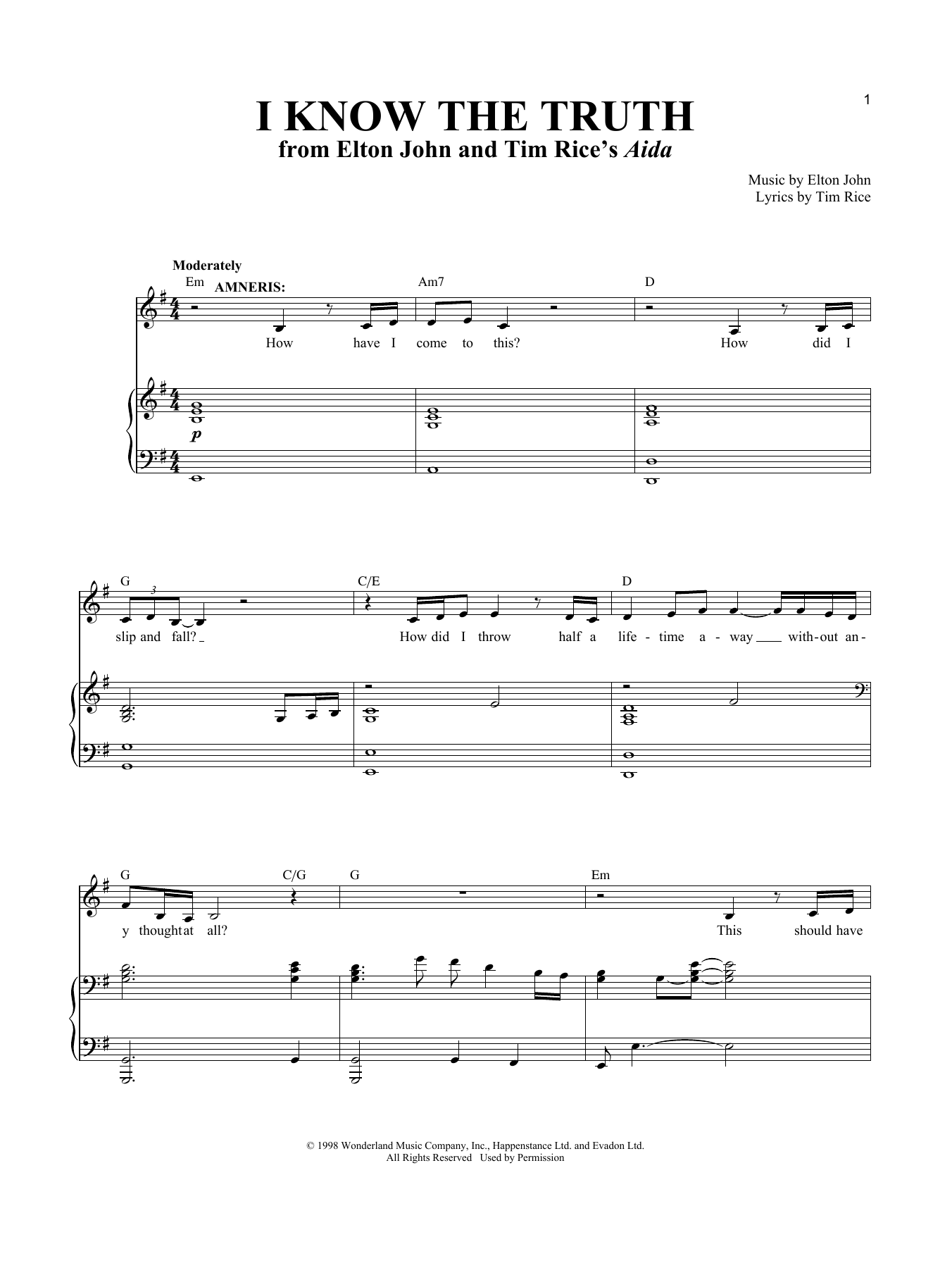 Elton John I Know The Truth sheet music notes and chords. Download Printable PDF.