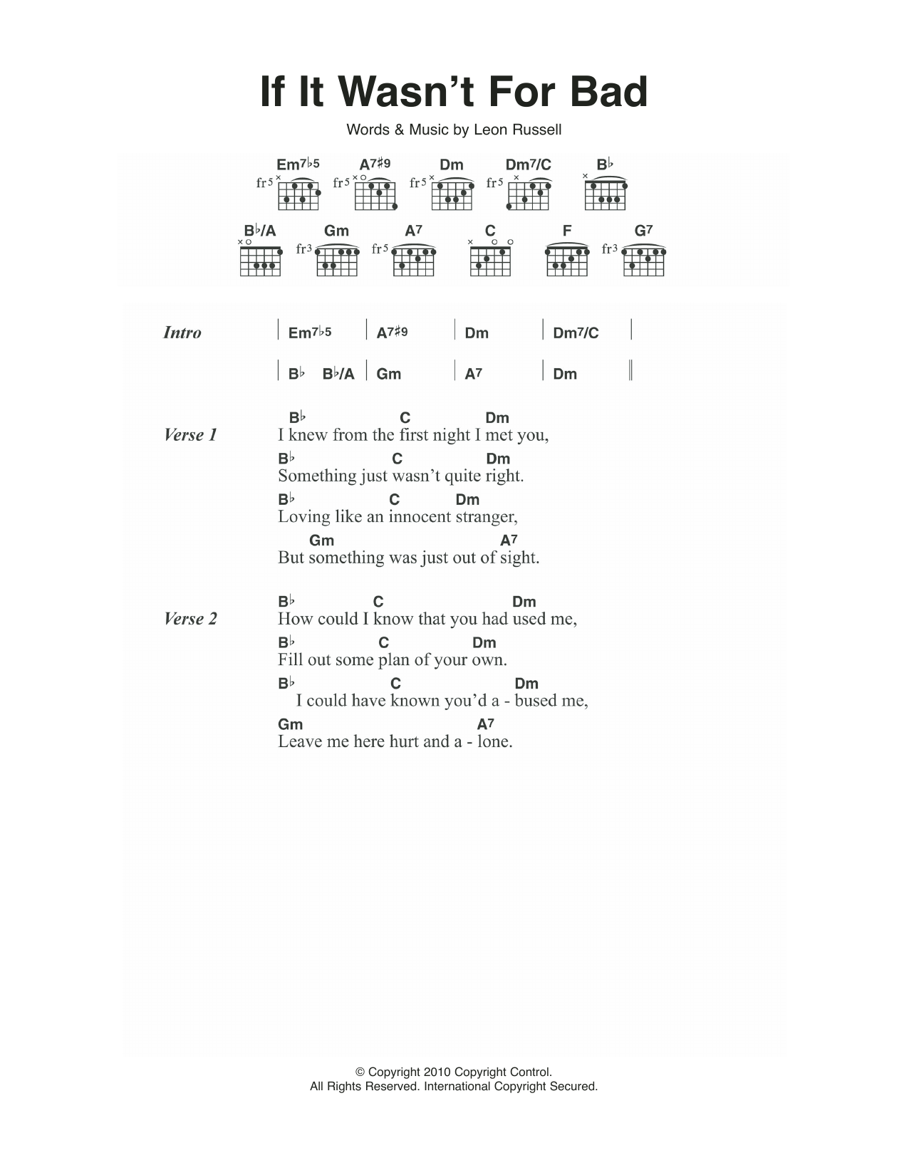 Elton John If It Wasn't For Bad sheet music notes and chords. Download Printable PDF.