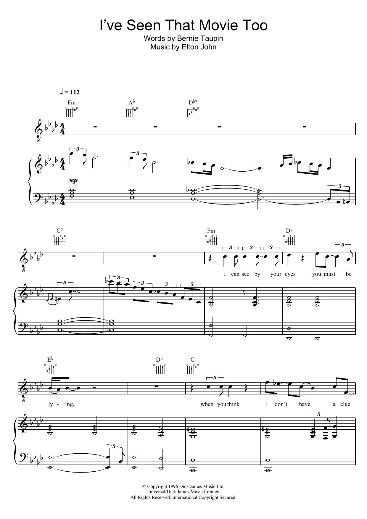 Elton John I've Seen That Movie Too sheet music notes and chords. Download Printable PDF.