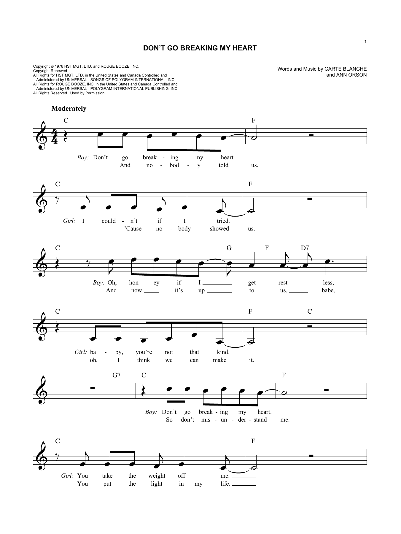 Elton John Don't Go Breaking My Heart sheet music notes and chords arranged for Lead Sheet / Fake Book