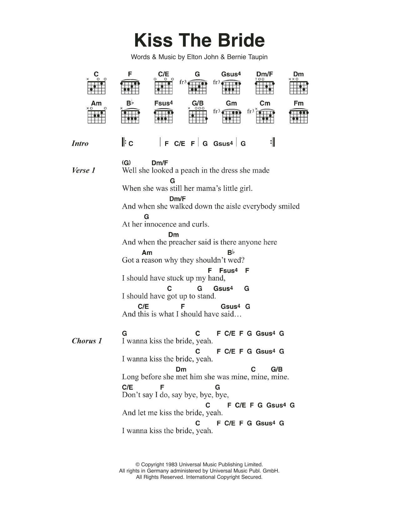 Elton John Kiss The Bride sheet music notes and chords. Download Printable PDF.