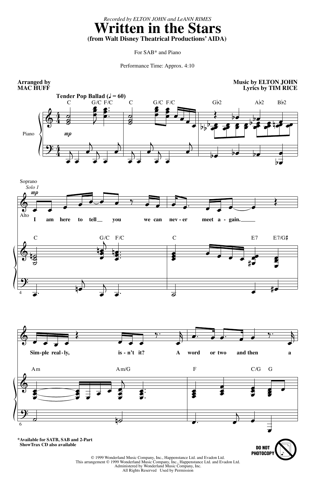 Elton John & LeAnn Rimes Written In The Stars (from Aida) (arr. Mac Huff) sheet music notes and chords. Download Printable PDF.