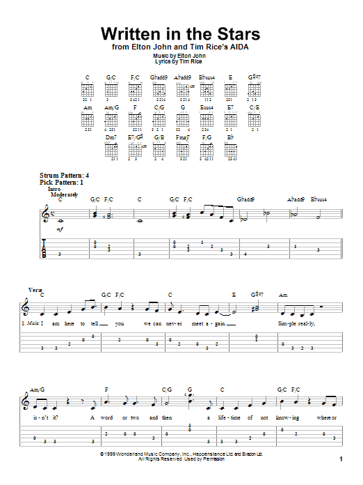 Elton John & LeAnn Rimes Written In The Stars (from Aida) sheet music notes and chords arranged for Ukulele Chords/Lyrics