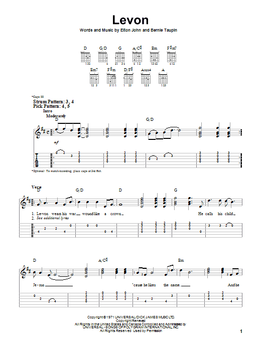 Elton John Levon sheet music notes and chords. Download Printable PDF.