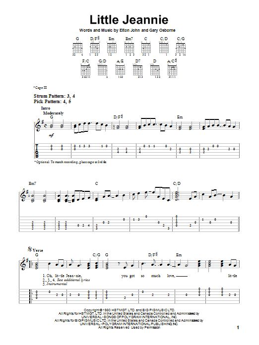 Elton John Little Jeannie sheet music notes and chords. Download Printable PDF.