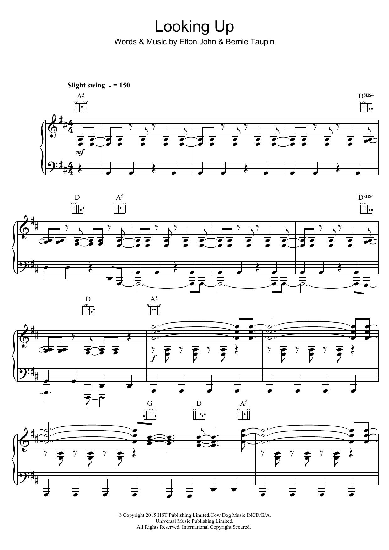 Elton John Looking Up sheet music notes and chords. Download Printable PDF.