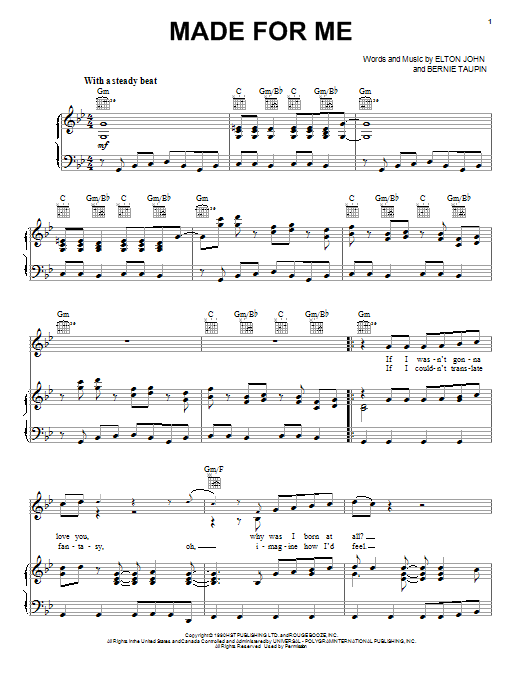 Elton John Made For Me sheet music notes and chords arranged for Piano, Vocal & Guitar Chords (Right-Hand Melody)