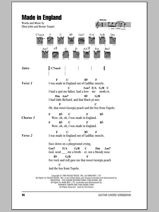 Elton John Made In England sheet music notes and chords. Download Printable PDF.