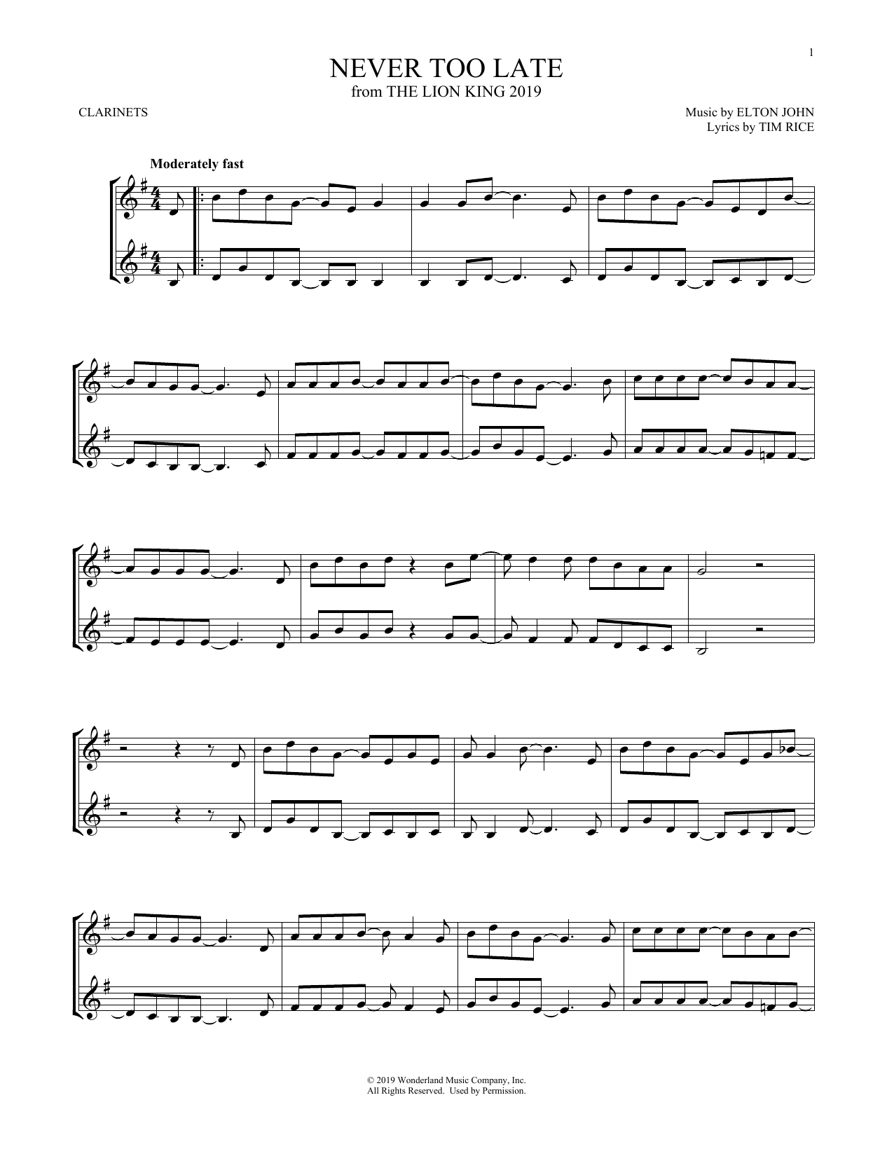 Elton John Never Too Late (from The Lion King 2019) sheet music notes and chords. Download Printable PDF.