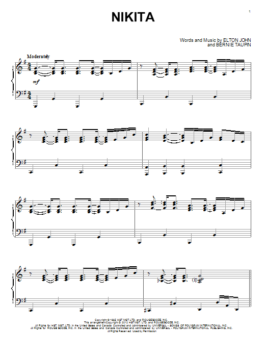 Elton John Nikita sheet music notes and chords arranged for Really Easy Piano