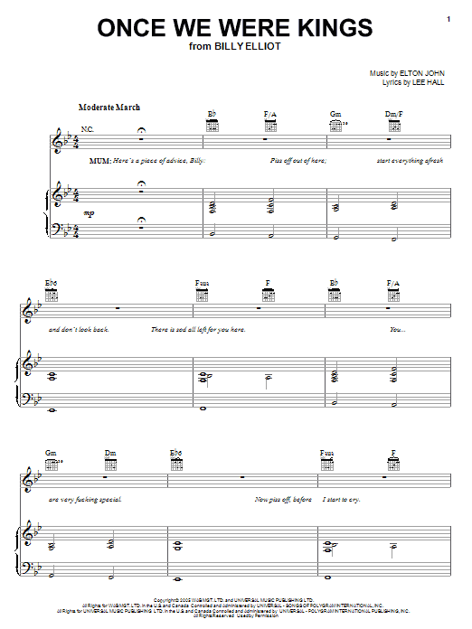 Elton John Once We Were Kings sheet music notes and chords arranged for Piano, Vocal & Guitar Chords (Right-Hand Melody)