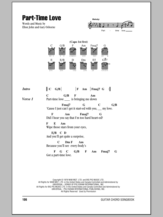 Elton John Part-Time Love sheet music notes and chords. Download Printable PDF.