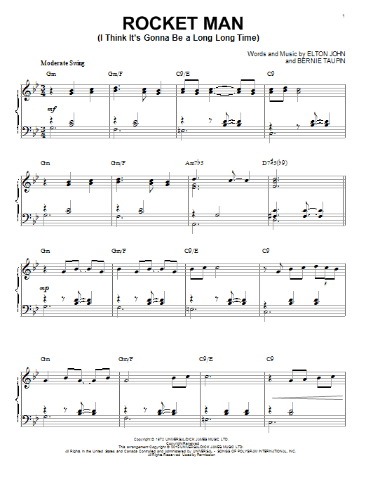 Elton John Rocket Man (I Think It's Gonna Be A Long Long Time) [Jazz version] (arr. Brent Edstrom) sheet music notes and chords arranged for Piano Solo