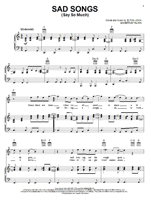 Elton John Sad Songs (Say So Much) sheet music notes and chords. Download Printable PDF.