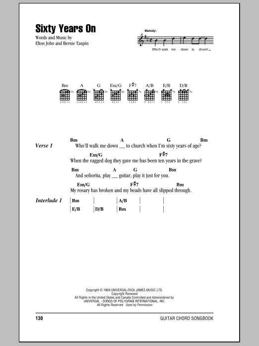 Elton John Sixty Years On sheet music notes and chords. Download Printable PDF.