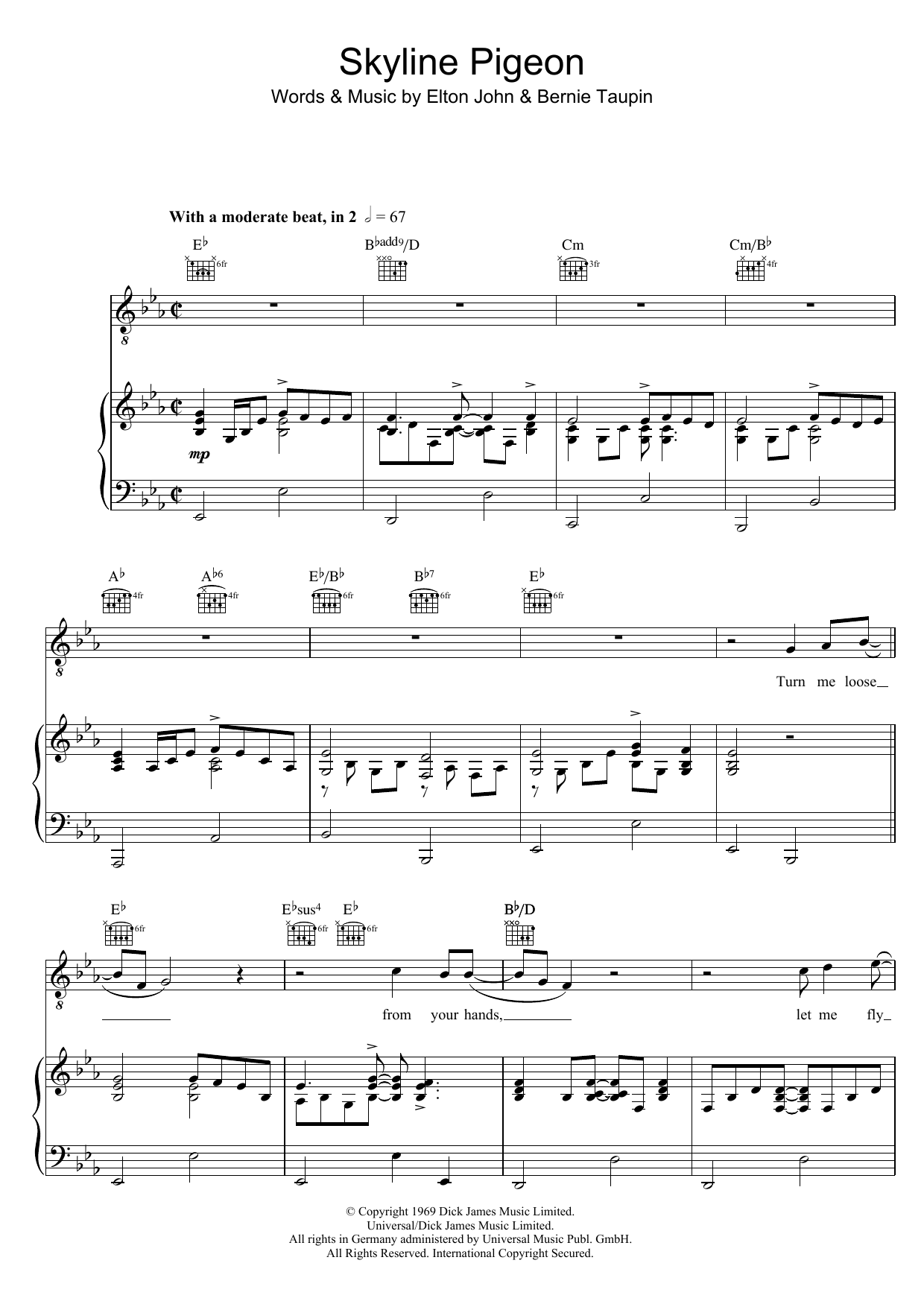 Elton John Skyline Pigeon sheet music notes and chords. Download Printable PDF.