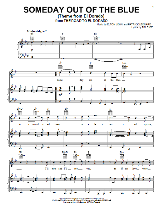 Elton John Someday Out Of The Blue (Theme from El Dorado) sheet music notes and chords. Download Printable PDF.