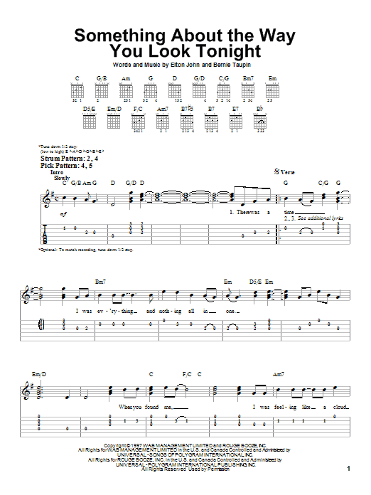 Elton John Something About The Way You Look Tonight sheet music notes and chords. Download Printable PDF.