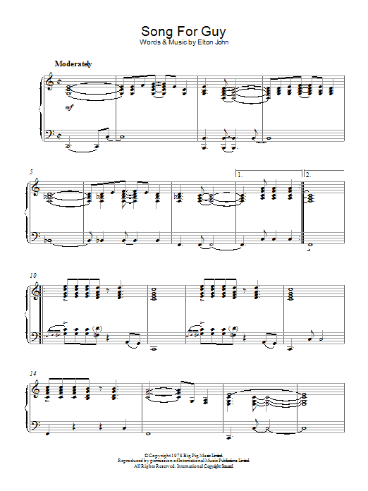 Elton John Song For Guy sheet music notes and chords arranged for Piano, Vocal & Guitar Chords (Right-Hand Melody)