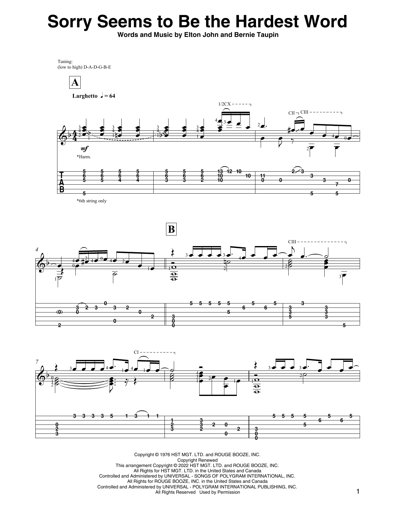 Elton John Sorry Seems To Be The Hardest Word (arr. David Jaggs) sheet music notes and chords. Download Printable PDF.